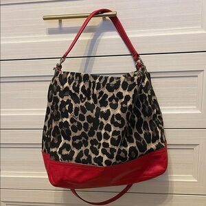 Coach Leopard Print Shoulder Bag with Red Trim
